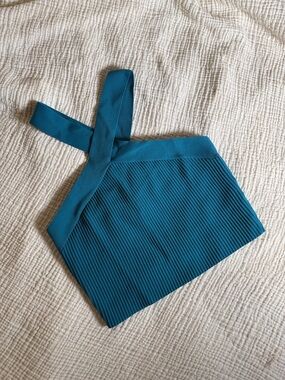 Teal Ribbed Halter Top Cropped Blue